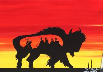 Painting of a buffalo entitled by the artist Christopher -Day One- Carlson