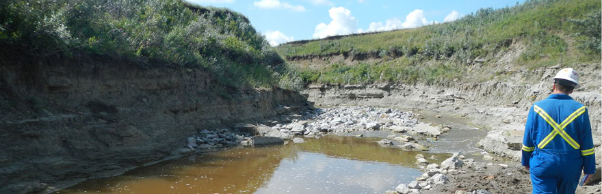 Inspector walks a watercourse