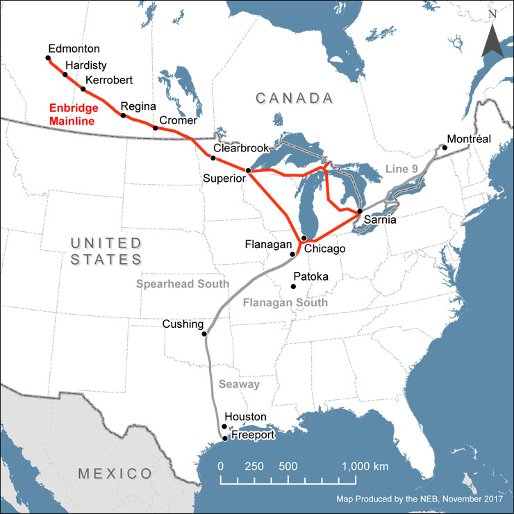 Pipeline Profilers Map of Enbridge Mainline