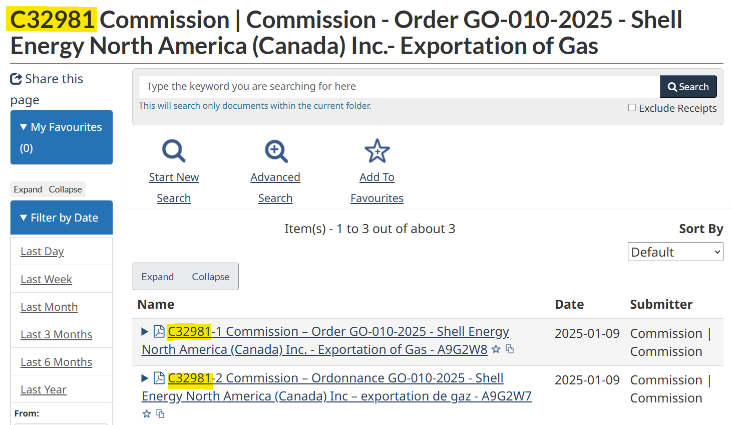 The first few REGDOCS search results for document number C32981.