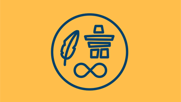 Image de fond jaune avec un cercle bleu marine avec des symboles indigènes à l'intérieur.
