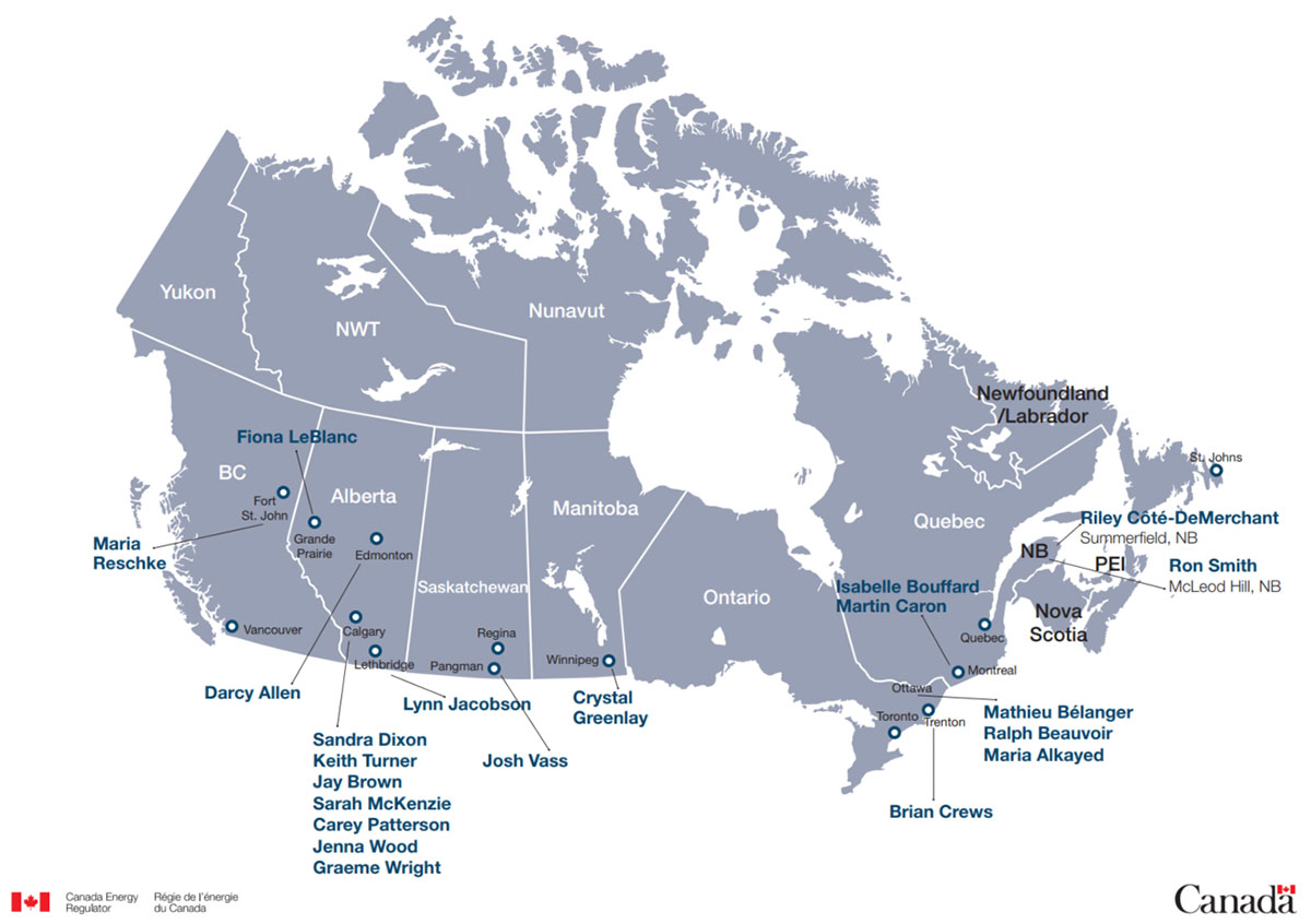 Map of Canada showing Land Matters Advisory Committee members' names and locations across provinces.