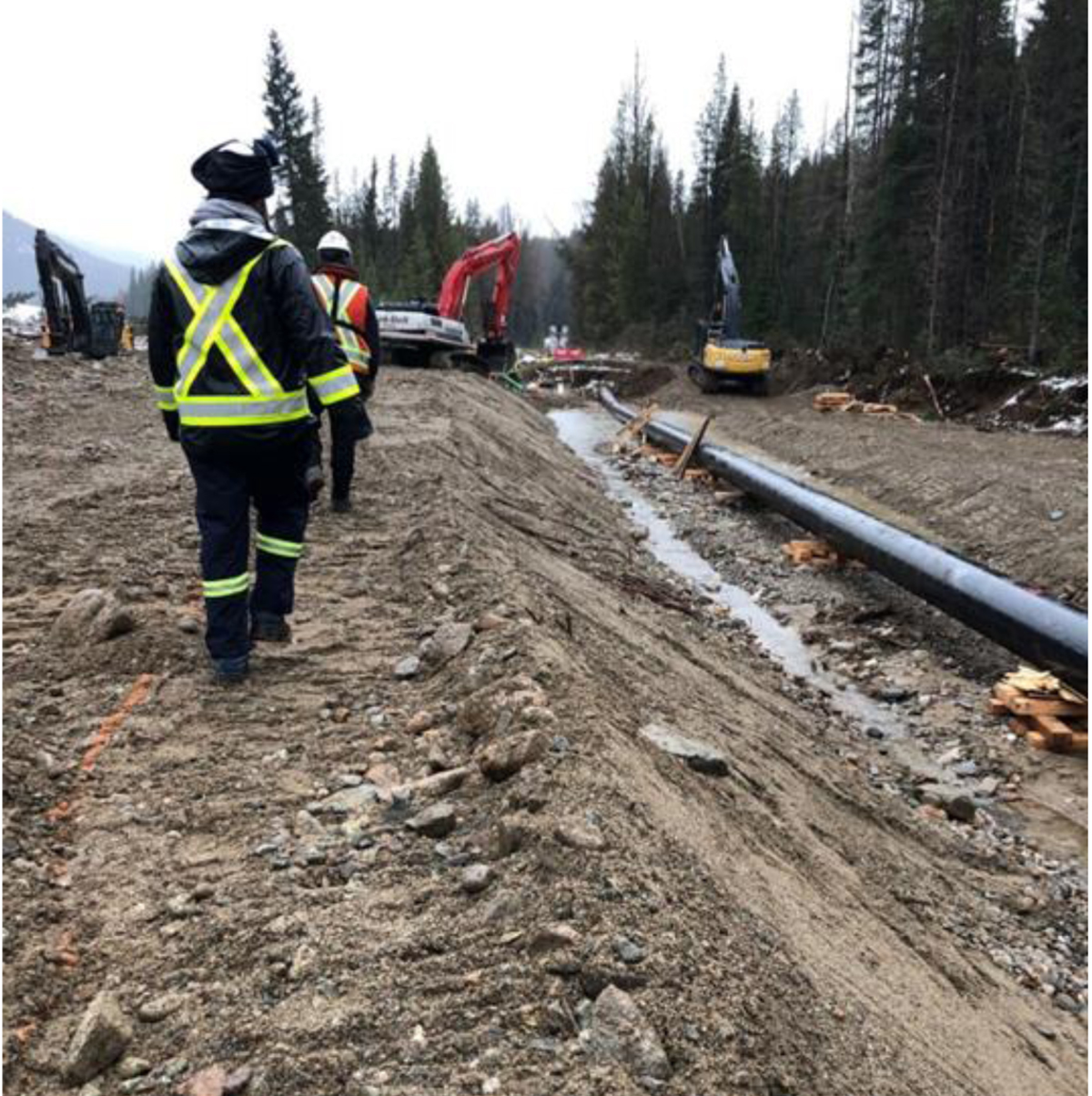 Figure 5 – CER Inspectors walking alongside an exposed length of the pipeline.
