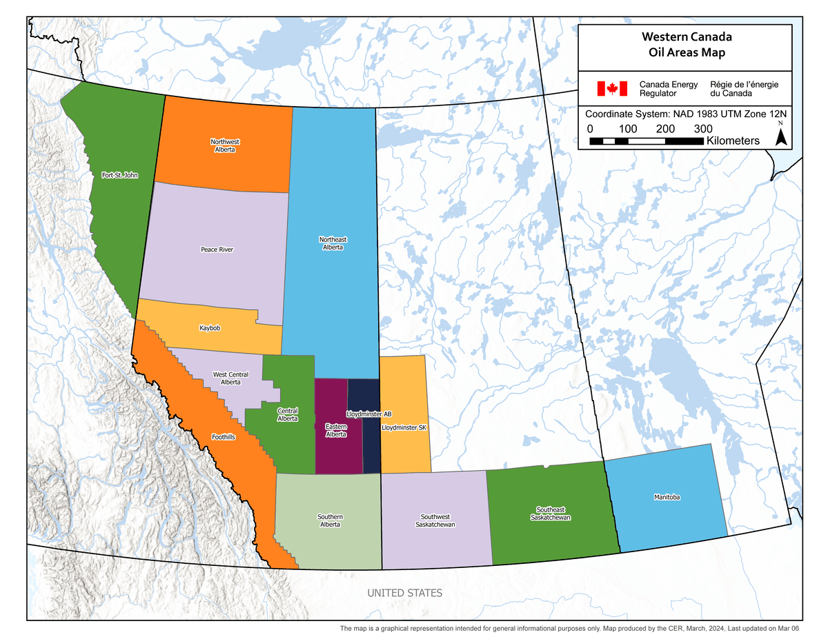 Western Canada oil areas map