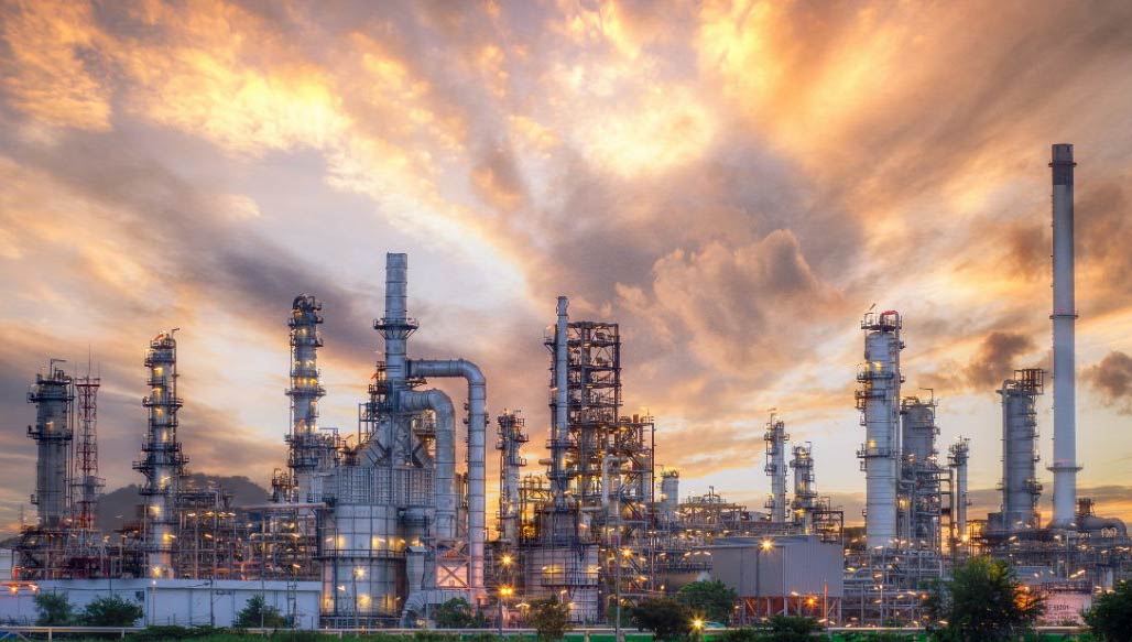 Refinery at dusk.