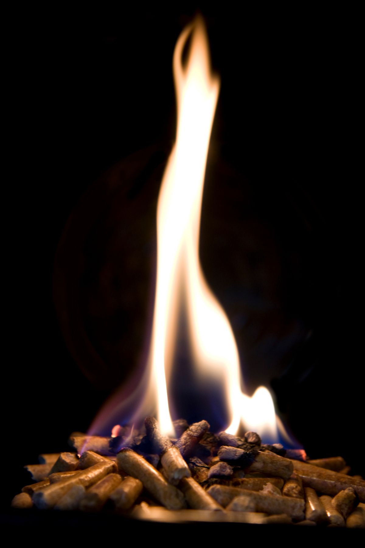 Burning wood pellets.