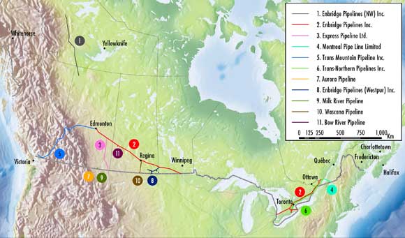 Figure 2.1 - Major Oil Pipelines Regulated by the NEB