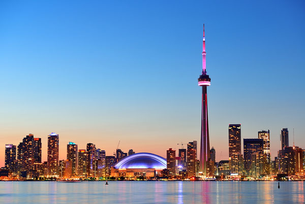 Toronto skyline at dusk.