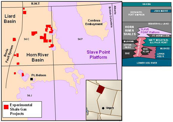 Figure 12: Horn River Basin Stratigraphy and Location