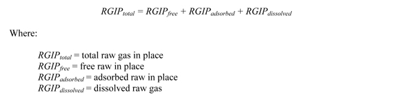 Equation used at each grid point to estimate total raw natural gas stored in the Montney Formation prior to production