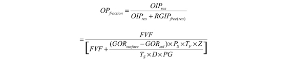 Équation utilisée pour estimer la fraction de pétrole dans les hydrocarbures contenus dans le réservoir