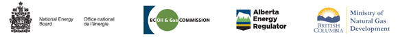 Logos: National Energy Board, BC Oil & Gas Commission, Alberta Energy Regulator and British Columbia Ministry of Natural Gas Development
