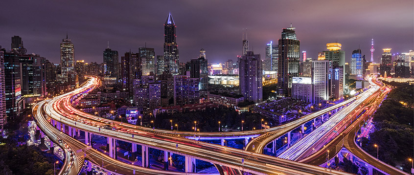 Viaduct in Shanghai on a cloudy night.