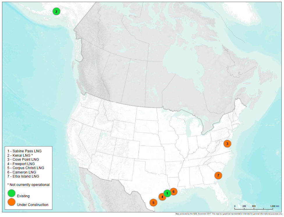 Figure 1 – North American LNG export facilites map
