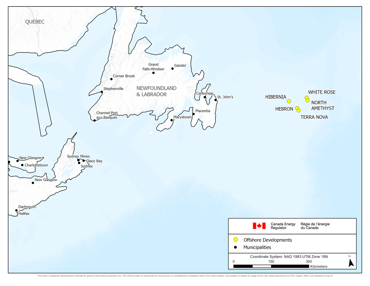 Map of currently producing NL offshore oil fields.