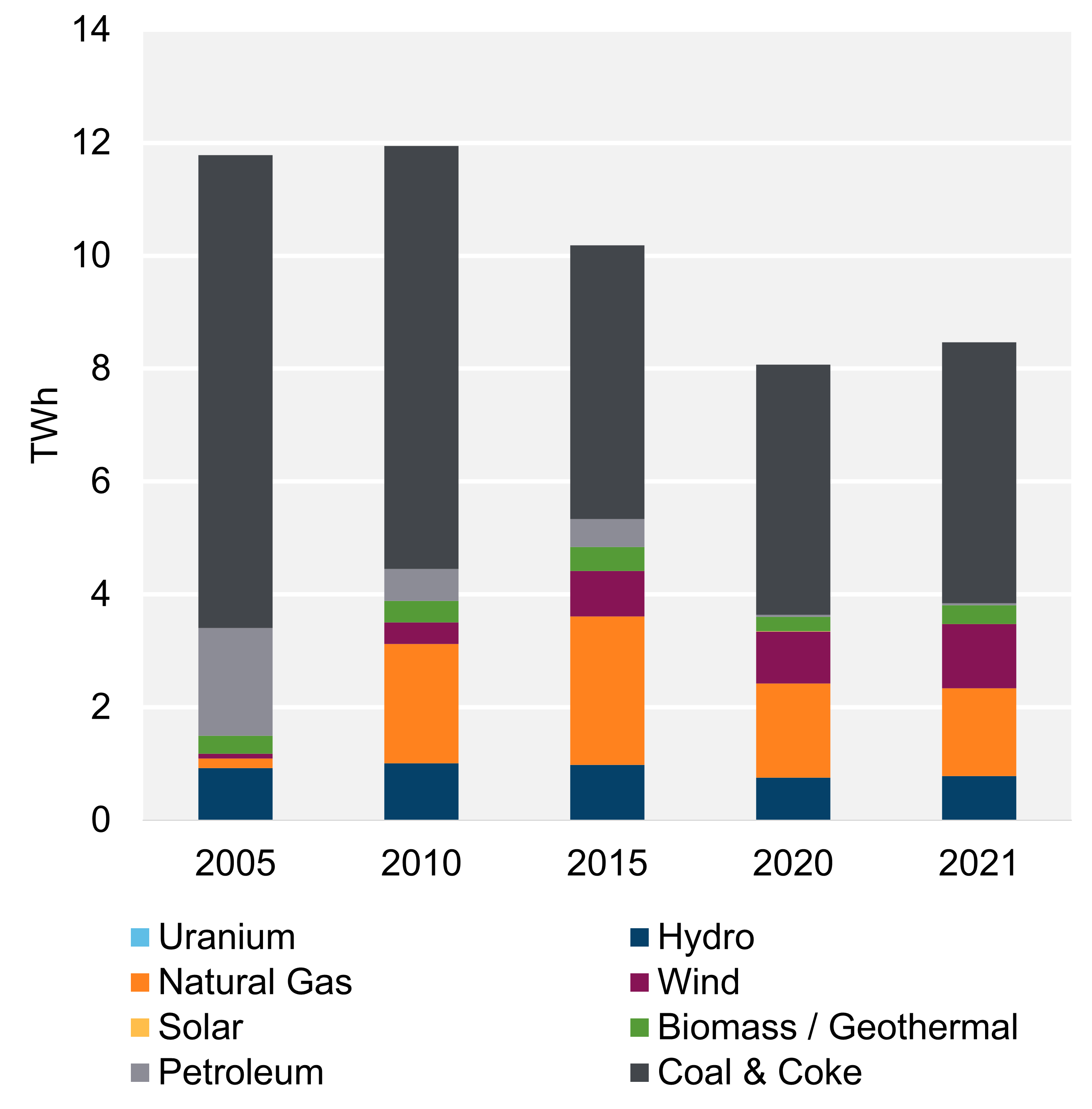 Figure 2: Electricity generation by Fuel Type, Trend (2021)