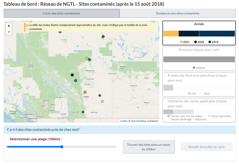 Tableau de bord : Réseau de NGTL – Sites contaminés (après le 15 août 2018)