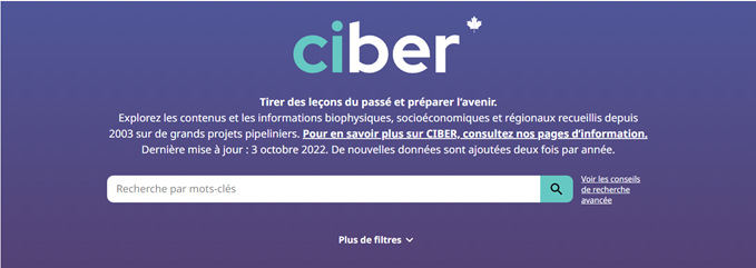 Figure 8 - CEBER, le nouvel outil de recherche en ligne qui permet d'accéder facilement aux données réglementaires comme le climat, la faune, les espèces en péril, la protection de l'environnement et la sécurité du public.