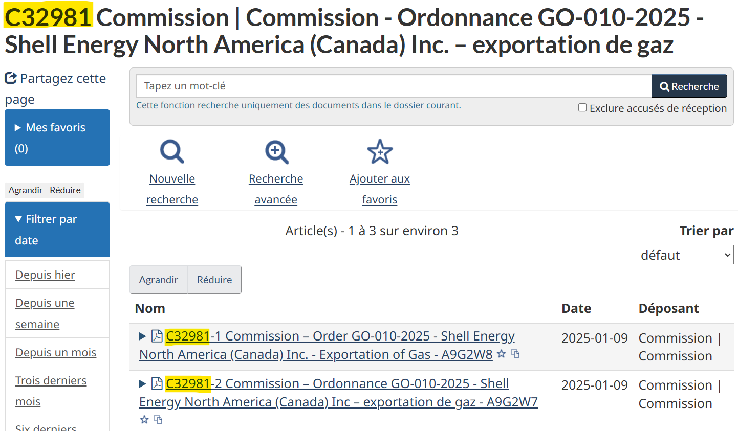 Premiers résultats de la recherche dans REGDOCS pour le document no C32981