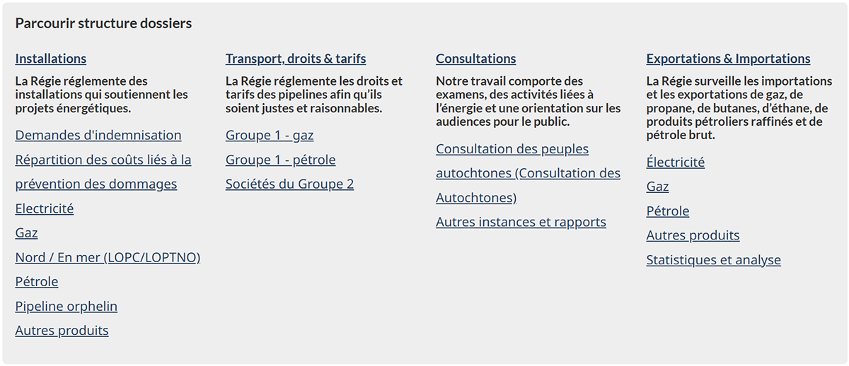 Aperçu de la section « Parcourir structure dossiers » dans REGDOCS.