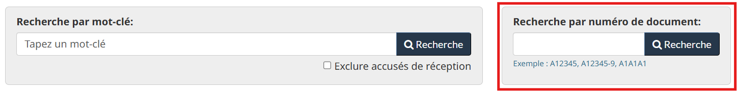 Où effectuer une recherche par numéro de document.