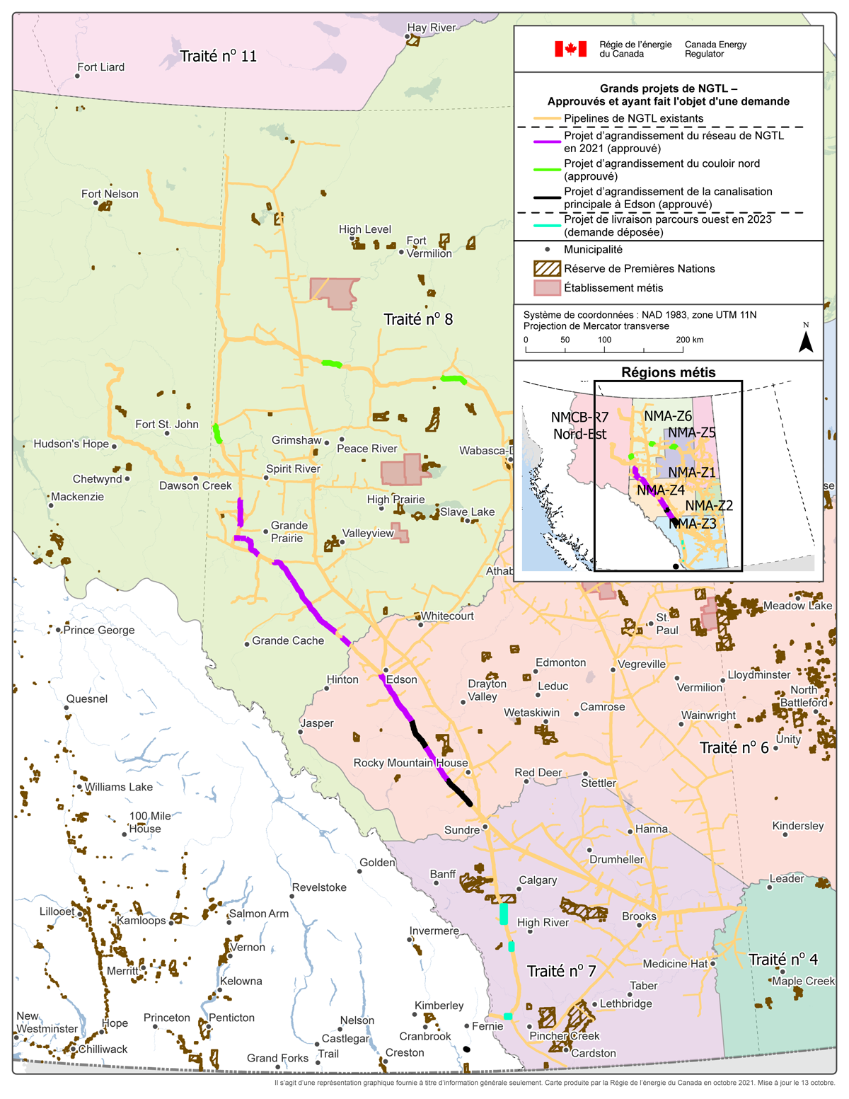 Figure 1 – Carte des grands projets de NGTL – Approuvés et en cours d’examen