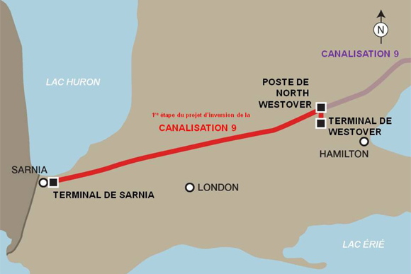 Carte de la première étape du projet d'inversion de la canalisation 9