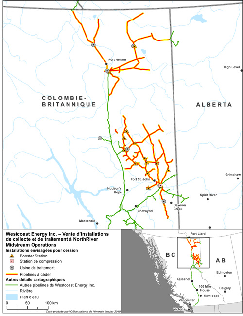 Vente d'isntallations de collecte et de traitement à NorthRiver MIdstream Operations - Installations envisagées pour cession