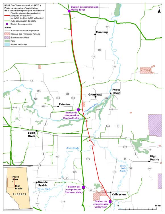 Carte - Projet de cessation d’exploitation de la canalisation principale Peace River