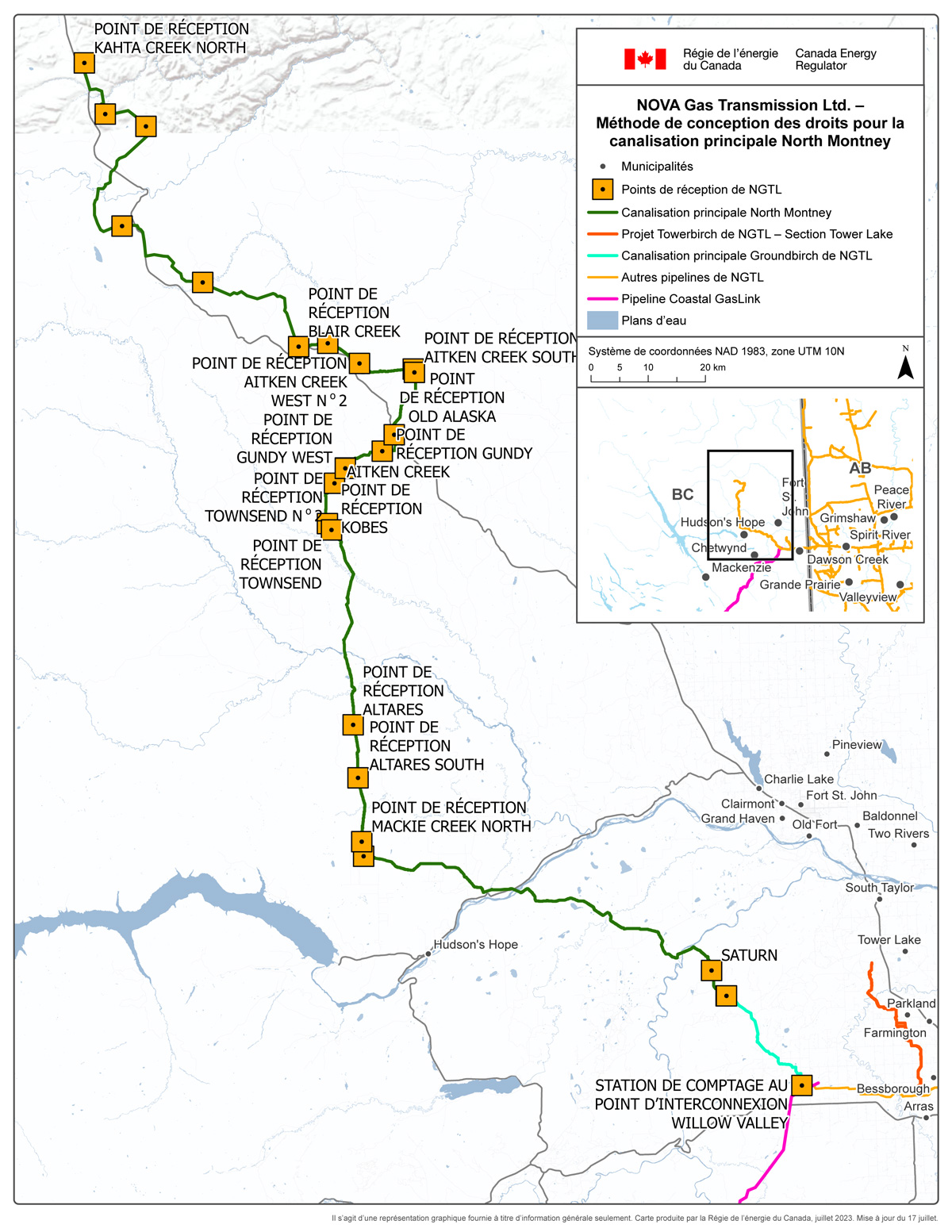 Carte – NOVA Gas Transmission Ltd. – Méthode de conception des droits pour la canalisation principale North Montney