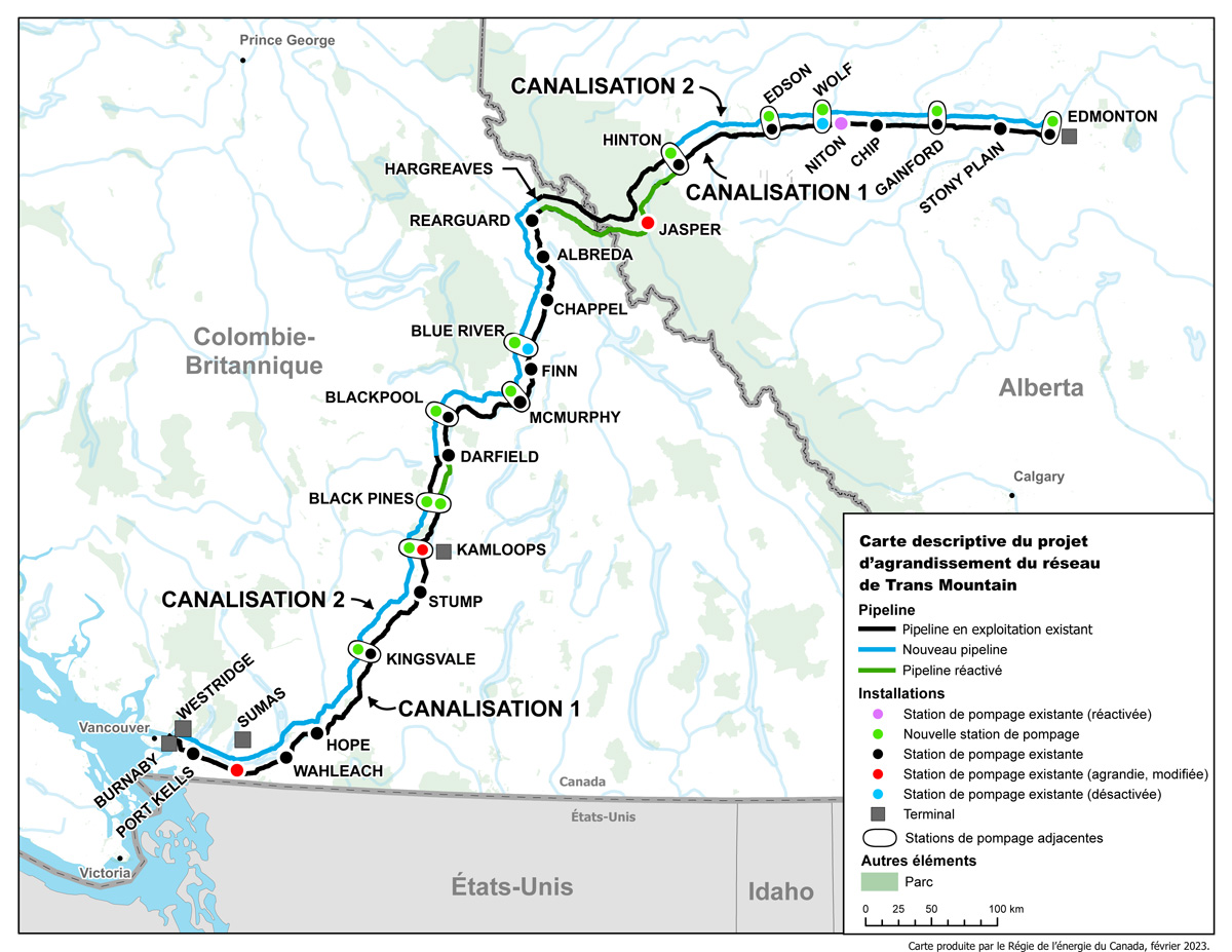 Carte descriptive du projet d'agrandissement du réseau de Trans Mountain