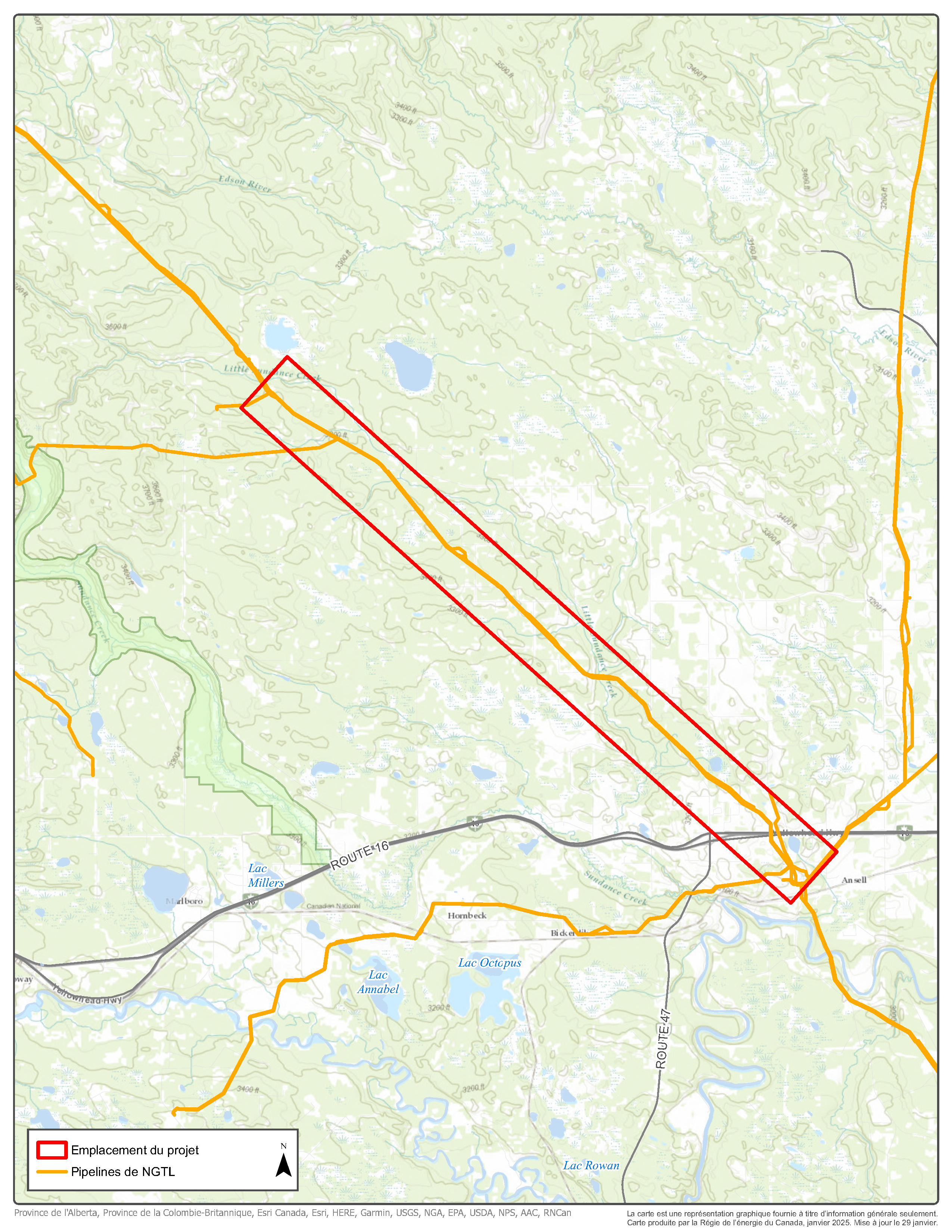 Carte &ndash; NGTL GP Ltd., à titre de commandité, au nom de NGTL Limited Partnership Projet de doublement de la canalisation principale Grande Prairie no 3 (section McLeod South) Accusé de réception de l’avis de projet