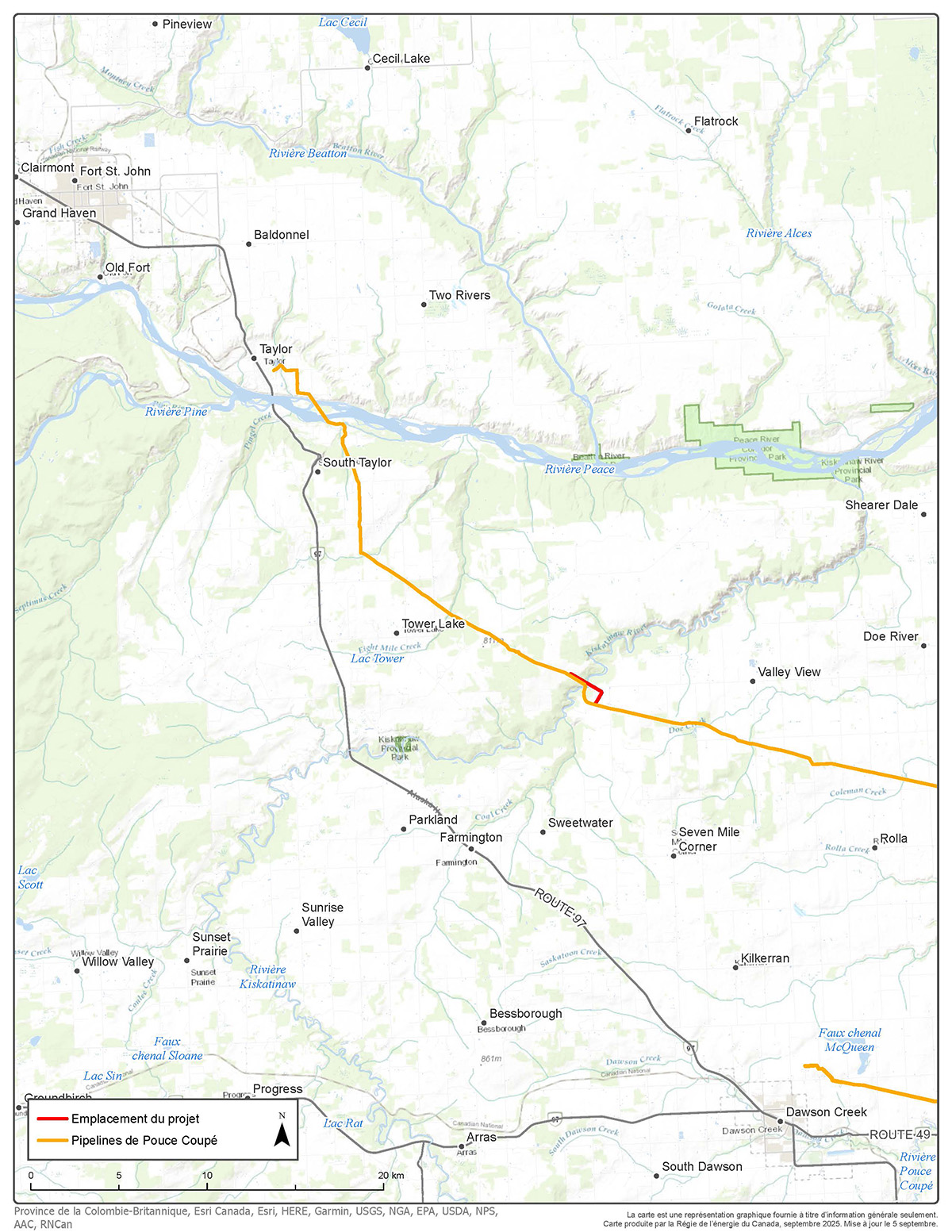 Carte &ndash; Projet de remplacement de la conduite Kiskatinaw River NPS 10