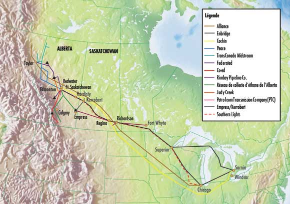 Figure 4.1 - Principaux pipelines de LGN au Canada réglementés par l’ONÉ