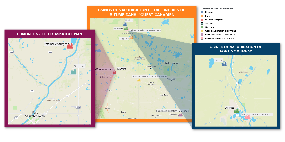 Usines de valorisation et raffineries de bitume dans l’Ouest canadien