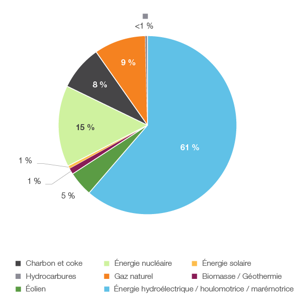 Figure 1 : Production d’électricité selon le type de combustible en 2018