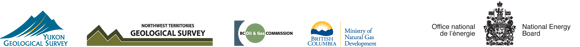 Enblêmes : Yukon Geological Survey, Northwest Territories Geological Survey, BC Oil & Gas Commission, British Columbia Ministry of Natural Gas Development et Office national de l'énergie