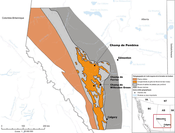 Figure 11 - Carte des dépôts schisteux de l’unité moyenne de la formation de Cardium