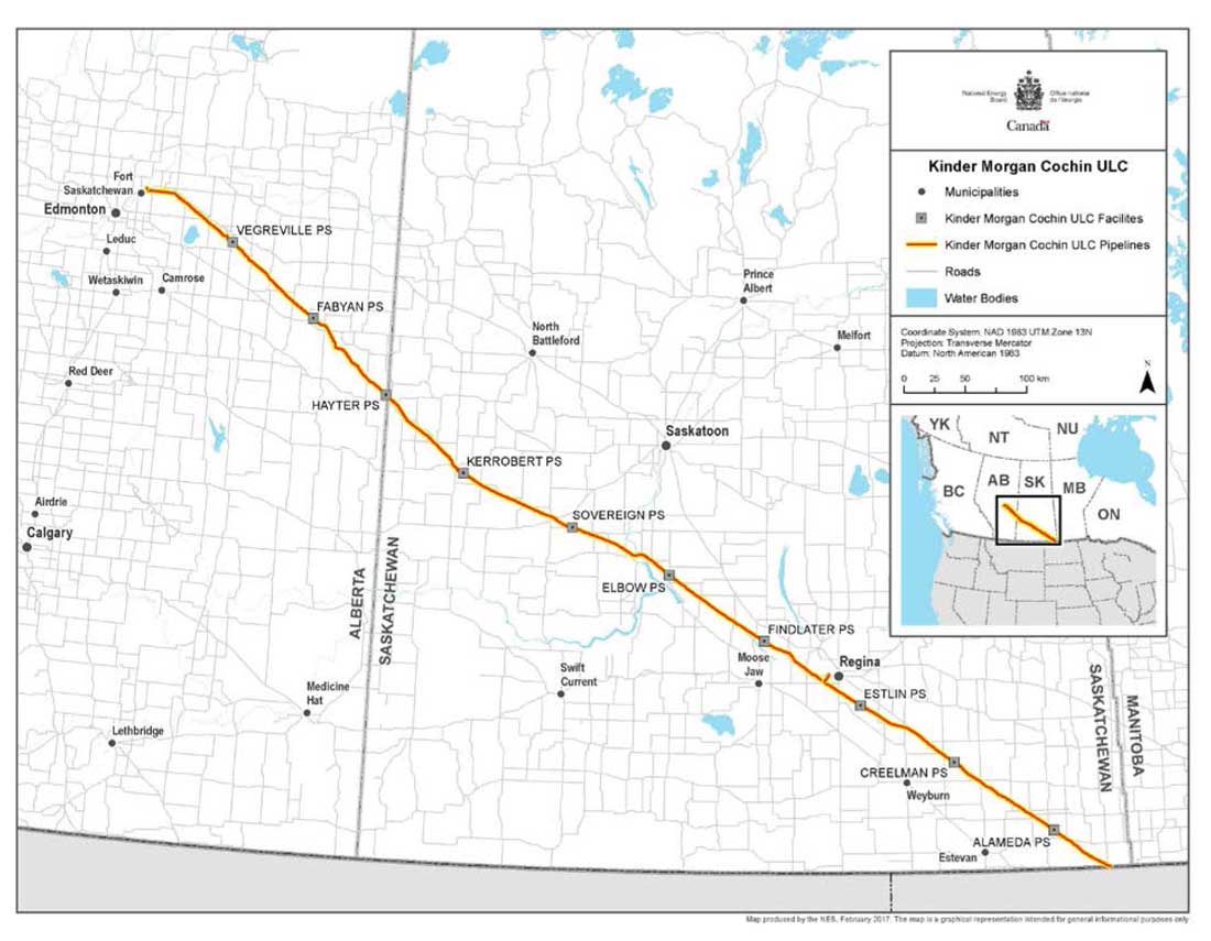 Figure 1: Kinder Morgan Cochin ULC – Carte et description des réseaux de canalisation